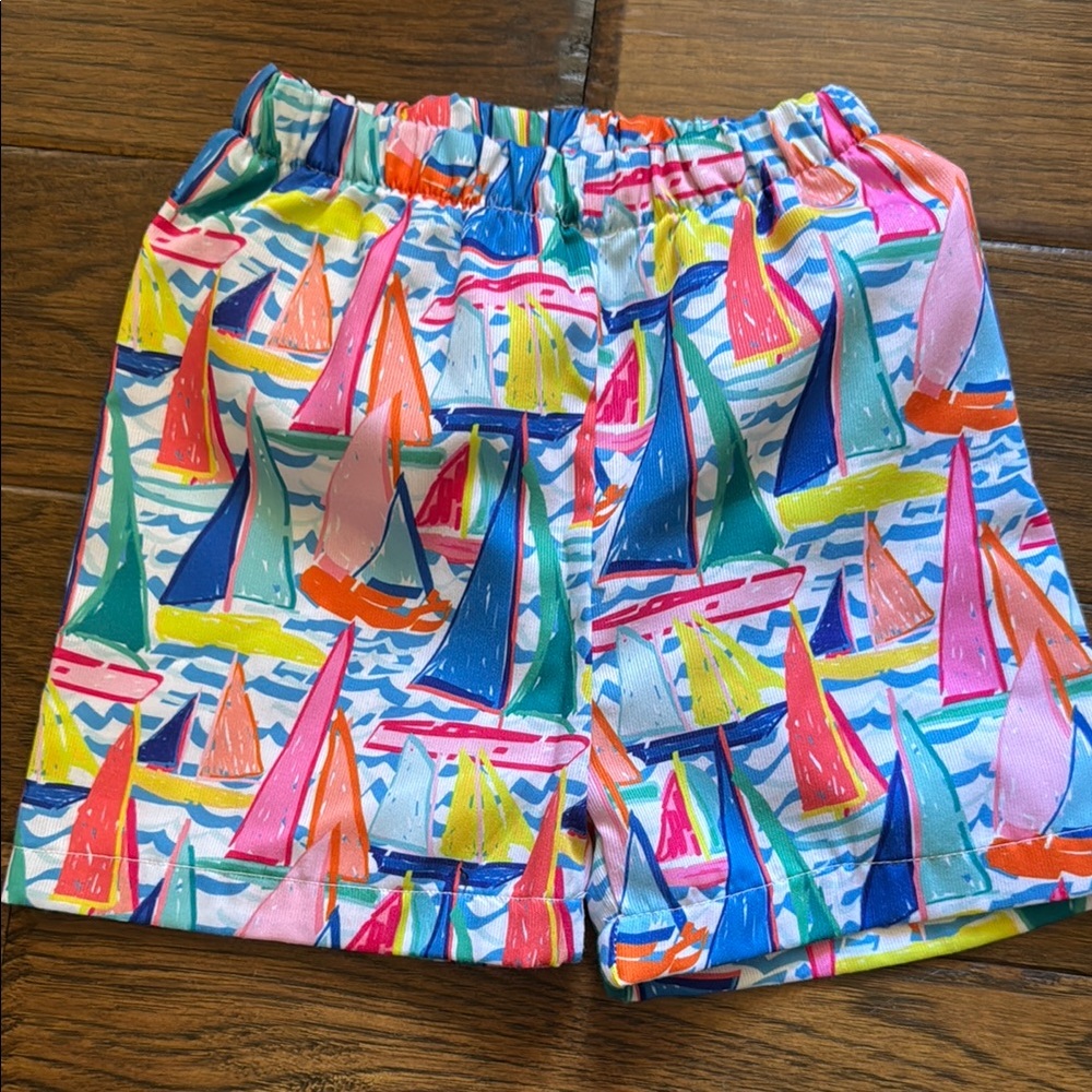 Red and Pink Nautical Print Elastic Waist Shorts